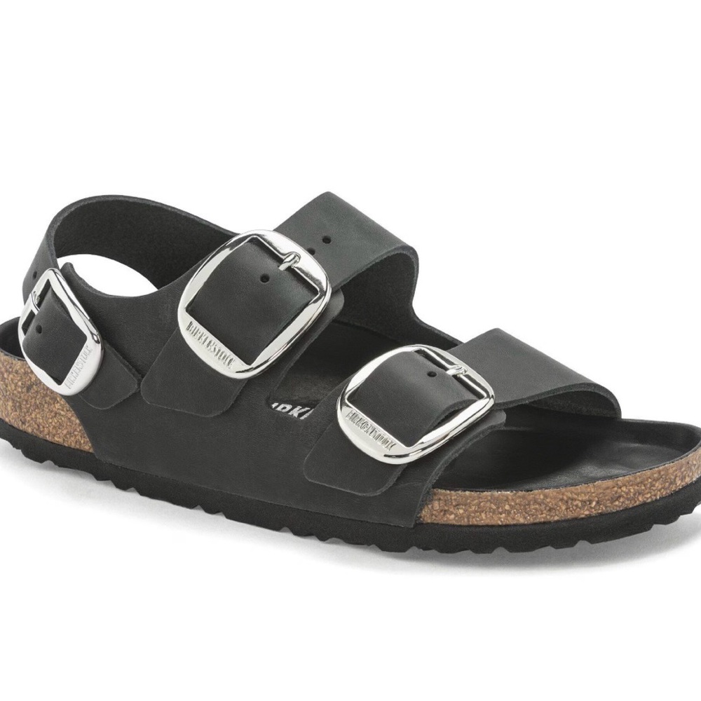Birkenstock Black Milano Big buckle Slingback Sandals with Metallic Buckles - Picture 2 of 6